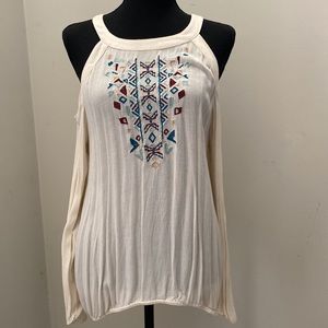 Charming Charlie long sleeve Blouse. Cold Shoulder. Size Large.